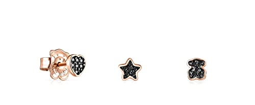 TOUS Pack de Pendientes con Baño de Oro 18Kt sobre Plata de Primera Ley para Mujer con Cierre de Presión y 3 Motivos Diferentes en Espinela, Minimalista y Elegante, Colección Motif
