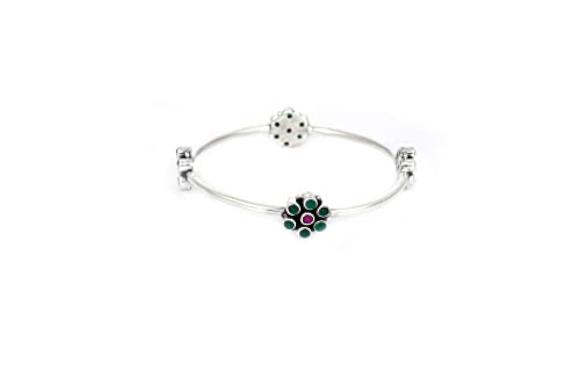 Women's 925 Sterling Silver Bangle, Essence Jadau Flower Design