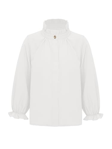 Kids Girls Puff Long Sleeve Semi Formal Blouse Top Ruffle Collar Loose Button Down Uniform Shirt4