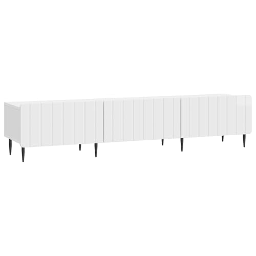 Qnhdfrt Meuble TV Blanc Brillant 147 cm - Banc TV Design Moderne en Bois d'Ingénierie avec 3 Tiroirs pour Salon, Grand Meuble Télé Bas avec Rangement...
