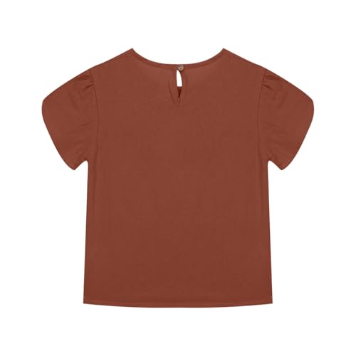 Summer Girls Cotton Linen T Shirts Crewneck Petal Short Sleeve Cute Casual Tops Loose Workout Blouse Tee 5-15 Years3