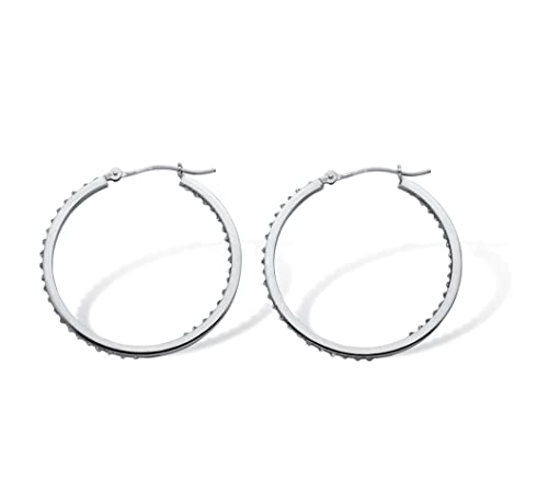 Palmbeach Jewelry Platinum-Plated Sterling Silver Genuine Diamond Accent Inside Out Hoop Earrings (31Mm) #TOP1