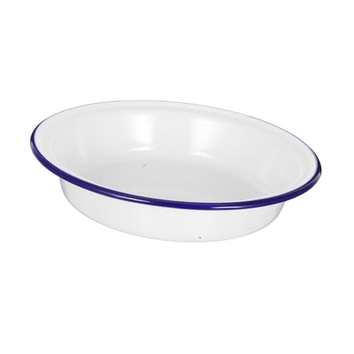 Holibanna Plato Esmaltado Redondo Vintage con Azul Multifunción para Servir y Asar Resistente y Fácil de Limpiar para Cocina Occidental y Grande