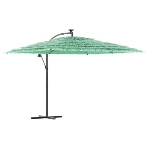 Parasol de Jardin Carré 246 cm avec Toit en Paille Exotique et Mât Acier à Manivelle