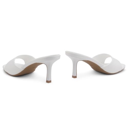 Image of Shoe Land Women's Low Heels Stiletto Heeled Slides, Open Toe One Band Slip-On Heeled Mules - Dressy Heeled Sandals for Prom, Party Wedding and Vacation