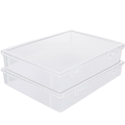 ASelected A4 Transparent Plastic Craft Storage Boxes with Lids for Art Supplies 2Pcs Clear Boxes Storage 3.6 Litre Volume Plastic Organiser for Paper Seed Cards Picture Craft