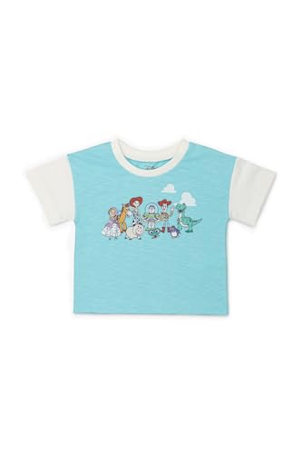 MONICA + ANDY Baby Organic Oversized Slouchy Tee Toy Story Friends on Light Blue, 6/7