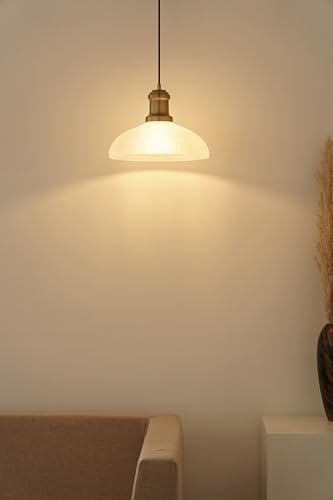 Image of Divine Trends Ribbed Frosted Glass Pendant Hanging Light with Antique Brass Finish | Hanging Lights for Living Room, Bedroom, Kitchen, Dining | Ceiling Lamp for Home Decoration - Pack of 1