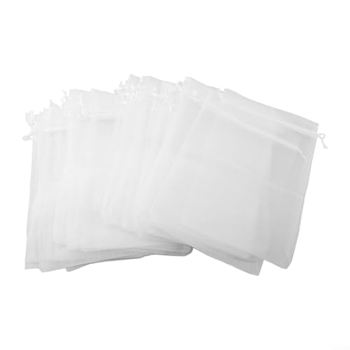 100 bolsas de protección de frutas de organza, red de malla reutilizable con cordón para control de pájaros y plagas, fundas transpirables para árboles frutales, verduras y (20 x 30 cm)