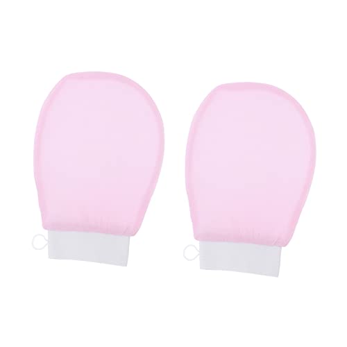IWOWHERO 1 Par guantes de baño piel guantes de ducha exfoliantes cepillado exfoliación corporal cuerpo fregar cuidado personal guantes exfoliantes suministros de ducha toallas de ducha rosa