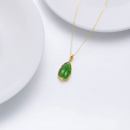 Blocaci Jade Necklace 14K Gold Green Jade Pendant Teardrop Necklace for Women 16"-18"4