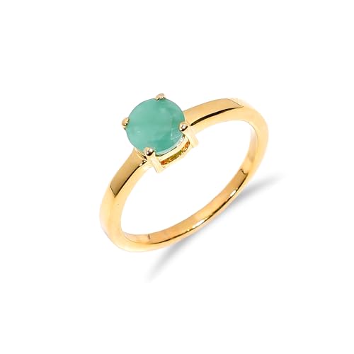 Bague en argent pour femme avec émeraude ronde de fiançailles vintage R-179-24-P