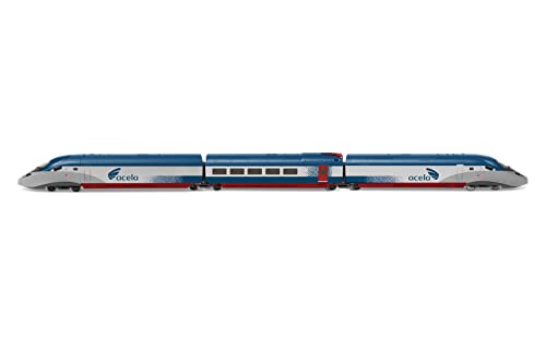 Image of Hornby Electric Train Set - HR1000T Amtrak Acela NEC High-Speed - HO Gauge Train Starter Sets, Adult Vintage Trains, Small Hobby Model for Adults - with Tracks, MidiMat, Connecting Track, Controller