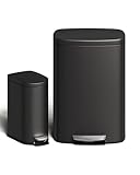IDEALHOUSE 50L / 13 gal and 10 l / 2.6 gal Resistant Rectangular Trash Can Set, Stainless Steel Kitchen Trash Can with Soft-Close Lid, Inner Bucket ＆ Foot Pedal for Home Office Bathroom, Black