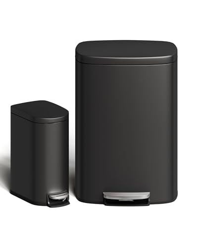 Conjunto de botes de basura metálicos 13.2 gal y 2.6 gal negro
