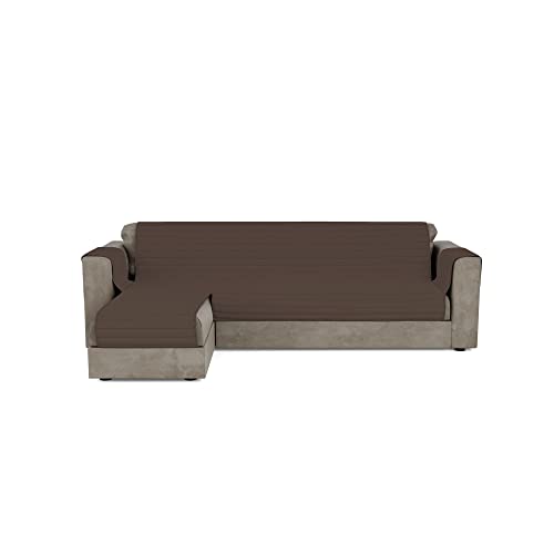 Housse de canapé avec méridienne marron 240 cm en microfibre