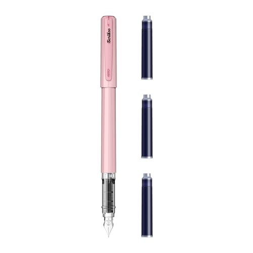 Image of Scrikss Primeo Medium Nib Fountain Pen | 3 Cartridges Included | Stainless Steel Nib & ABS Body | Pink | in Blister Pack