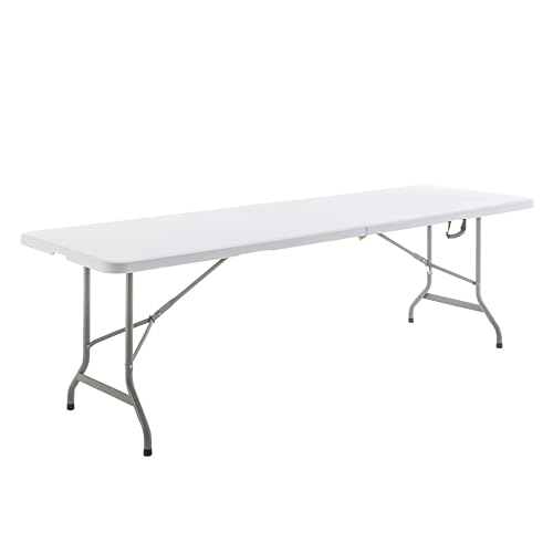 Image of BTEXPERT Set of 10, 8 Foot Plastic Folding Table Portable 96 inch Long Table for Indoor Outdoor Events Banquet Dining Party Rectangular Carrying Handle 30 inch Wide, 29 inch High White