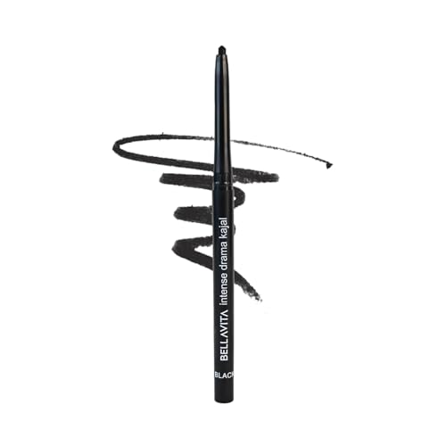 Image of BELLAVITA Intense Drama Kajal, Black, Intense Pigment, Smudge-Proof, Long Lasting, Enriched with Vitamin E & Almond Oil, Glossy, 0.3 g