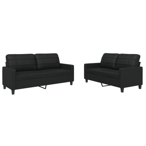 vidaXL Ensemble de canapés 2 pcs avec Coussins Noir Similicuir