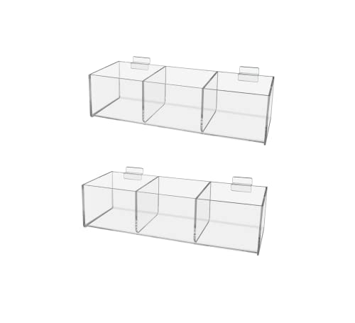 Marketing Holders 2 Pack Slatwall Basket Clear Acrylic Bin Transparent Plexiglass Organizer Tray Slot Wall Containers for Organizing Hardware Tool Garage Wall DIY Crafts