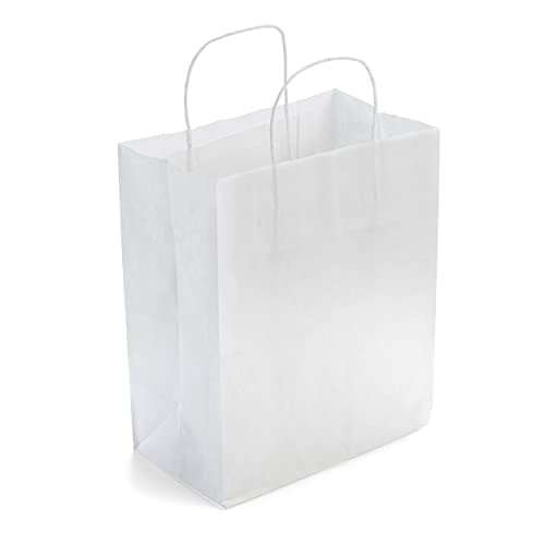 50 Bags - White Kraft Paper Bags Bulk with Handles - White Paper Gift Bags with Handles Bulk a Perfect Solution for Paper Shopping Bags with Handles Bulk for Small Business (8"x4.75"x10" - White Gift Bags Bulk Medium Size 50 Bags)