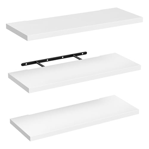 Amdoticknpf Juego de 3 Estantes de Pared, Baldas Flotantes de 40 cm, Estantería Flotante de MDF, Estante de Pared con Soportes Invisibles, para Salón, Cocina, Oficina, Dormitorio, Resistente, Blanco