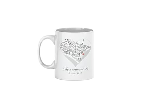 C&P Taza mapa del amor donde empezo todo, personalizada con tu ubicacion favorita, blanco brillo 350 ML (CORAZON BLANCO Y NEGRO) | Ya disponible en tu tienda friki favorita! En mundofriki.es!