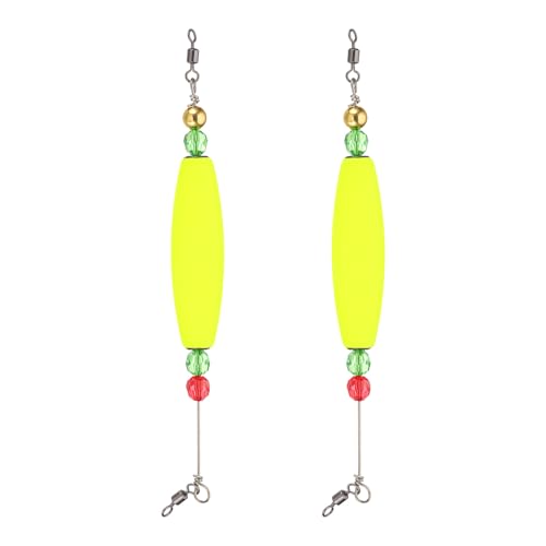 PATIKIL Fishing Floats Rigs 8.3 Inch, 2 Pack Olive Fishing Bobbers Popping Corks Float Weighted Bobbers Fishing Tackle with Copper Beads for Saltwater Freshwater Fishing Tackle, Yellow
