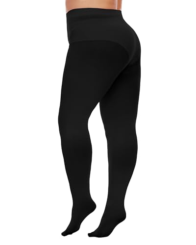 Citystl Women's Opaque Plus Size Tights, 80 Den Black Control Top Tights, Solid Color Soft Microfiber（XL-6XL）2