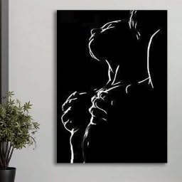 Toile murale moderne couple amoureux noir et blanc 30x40 cm
