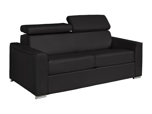 Vente-unique - Canapé 3 Places Convertible Express en Cuir de Buffle Noir - Couchage à Lattes Larges 140 cm - Matelas 14 cm