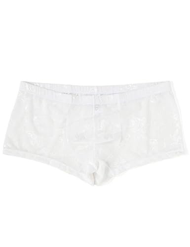 Men's Sexy Boxer Briefs Lace Underwear Breathable Cheeky Underpants Soft Bikini Stretch Trunks with Pouch S-2XL4