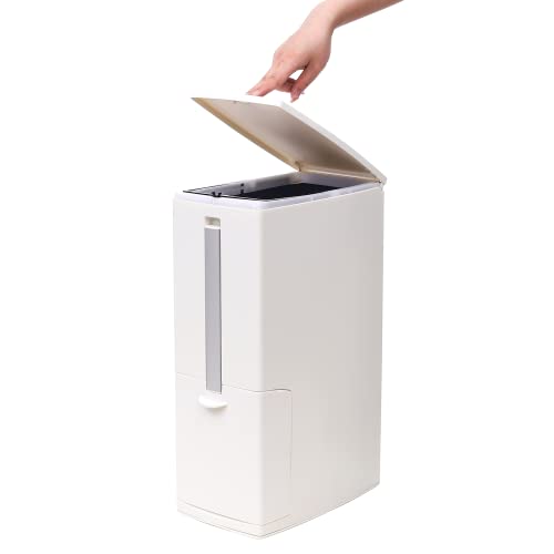 Cq acrylic Slim Plastic Trash Can with Toilet Brush Holder,2.1 Gallon