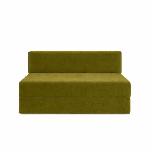 Image of Foldable One Seater Sofa Bed 3 x 6 Ft Jute Fabric Washable Cover Convertible Sofa Bed for Living Room & Office, Guest Room (Finish Color - Green - Pre-Assembled)