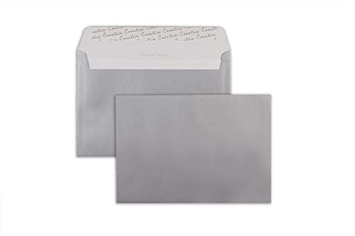 100 Stück, Farbige Briefumschläge,162 x 229 mm (DIN C5), Haftklebung mit Abziehstreifen, Gerade Klappe, 130 g/qm Metallic, Ohne Fenster, Silber, Blanke Briefhüllen