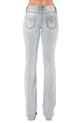 Miss Me Women's Silver Stitch Embellished Faux Flap Pockets Mid-Rise Bootcut Jeans