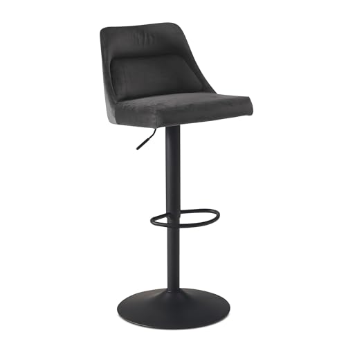 Wohnling Barhocker Samt Grau Hocker mit Lehne 86-106 cm, Küchenhocker Höhenverstellbar Modern 100 kg, Design Barstuhl Tresenhocker mit Metall-Trompetenfuß, Bistrohocker Gepolstert