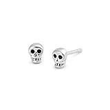 Sterling Silver Tiny Skull Stud Earrings - 4mm