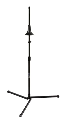 QUIK LOK - WI/993 POSA-POSATE FÜR POSAUNE, kompakter Posaunenständer mit gefedertem Glockenhalter, höhenverstellbar 70–106 cm, breite Dreibeinbasis, Farbe Schwarz