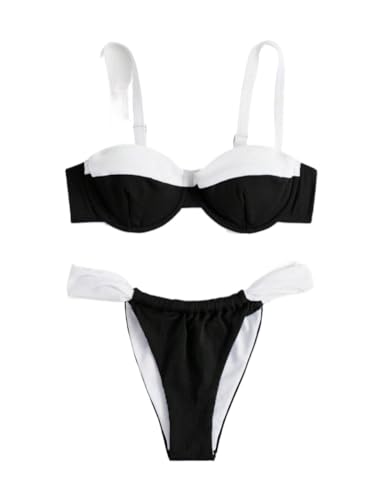 Bikini Sets Swimsuts For Women, Womens Swim Chicsea Colorblock Underwire Thongs Bikini Swimsuit 2 Piece Set