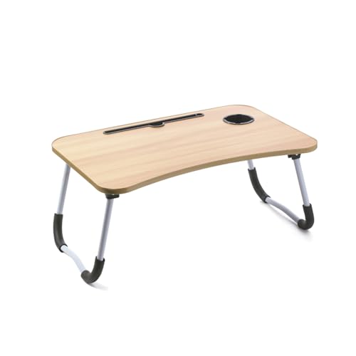 Mesa de Ordenador Portátil para Sofá, Bandeja Plegable para Cama, Mesita de Desayuno con Portavasos Multifunción (Madera)