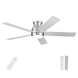 POCHFAN 52 Inch Low Profile Ceiling Fans With Lights and Remote brushed nickel, Flush Mount Modern Ceiling Fan, 3CCT Dimmable DC Ceiling Fan for Bedroom, Living Room (Brushed Nickel, 52 Inch)