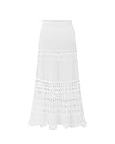 chouyatou Women's Stretched High Waist Crochet Hollow Out Knit Flowy Patterned Lace Maxi Skirt (Medium, White)