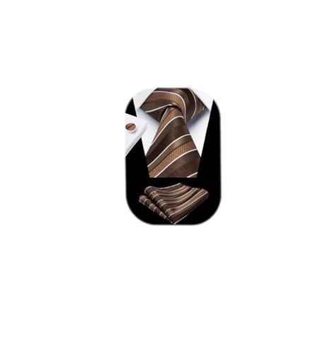 Image of Enlision Mens Ties Stripe Tie and Pocket Square Set Classic Formal Woven Neckties Handkerchief Cufflinks Wedding
