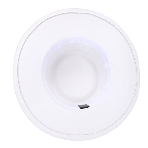 Hadm Women Vintage Wide Brim Fedora Hat With Belt Buckle Classic Felt Jazz Hat White #TOP6