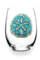 THE QUEENS' JEWELS Sand Dollar Jeweled Stemless Wine Glass, 21 oz. - Unique Gift for Women, Birthday, Cute, Fun, Not Painted, Decorated, Bling, Bedazzled, Rhinestone