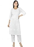 Vrnda Indian White Chikankari Cotton Kurtis for Women Tunic Top Pant Set Salwar Suit - XX-Large