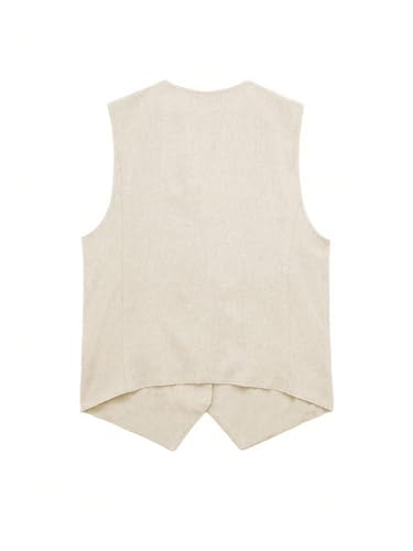 MakeMeChic Women's Vest Top Asymmetrical V Neck Button Down Sleeveless Cropped Vest Waistcoat2