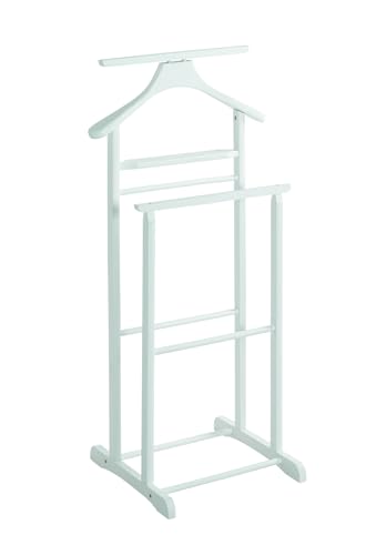 PEGANE Valet de Nuit Double, Valet de Chambre en Bois Massif hévéa Coloris Blanc - Longueur 47 x Profondeur 36 x Hauteur 102 cm